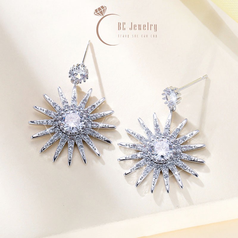 Khuyên tai đá tỏa Bạc 925 lấp lánh đá CZ cao cấp - Bông tai nữ, Trang sức Bạc OBE Jewelry đi tiệc, cưới hỏi