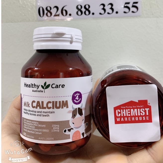 (Tem chemist) Milk Calcium Healthy Care, bổ sung Canxi cho trẻ trên 4 tháng tuổi, 60 viên