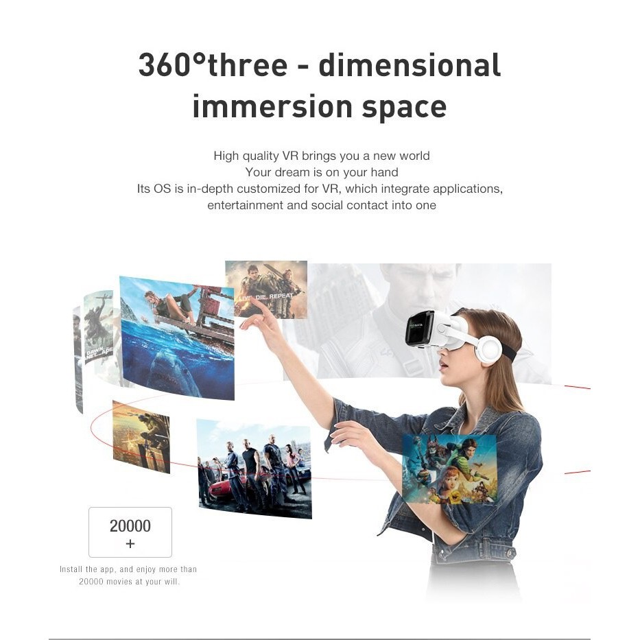 Kính thực tế ảo 3D Vr Shinecon G04BS Bluelens tai nghe bluetooth kết nối cho điện thoại từ 4.7-6.7inch cản tia sáng xanh