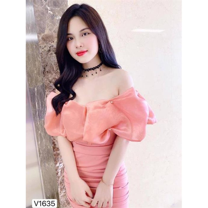 Váy body trễ vai dự tiệc sang chảnh bèo hồng V1635 Đep HP | BigBuy360 - bigbuy360.vn