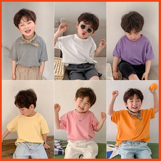 Áo Thun Cộc Tay Cho Bé Trơn Kiểu Dáng Basic Từ 6 -43kg