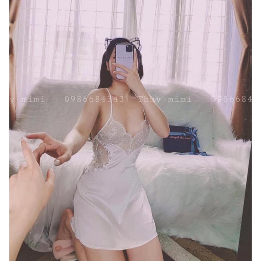 (M.33) Váy ngủ hai dây lụa satin sexy cao cấp Đầm mặc nhà gợi cảm quyến rũ