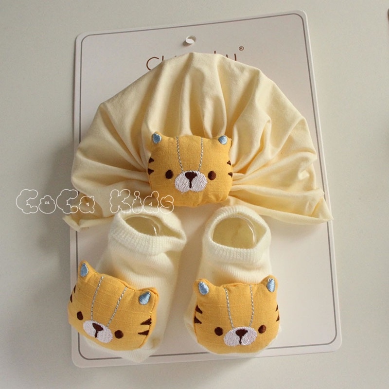 Set mũ turban kèm tất hình thú siêu dễ thương cho bé