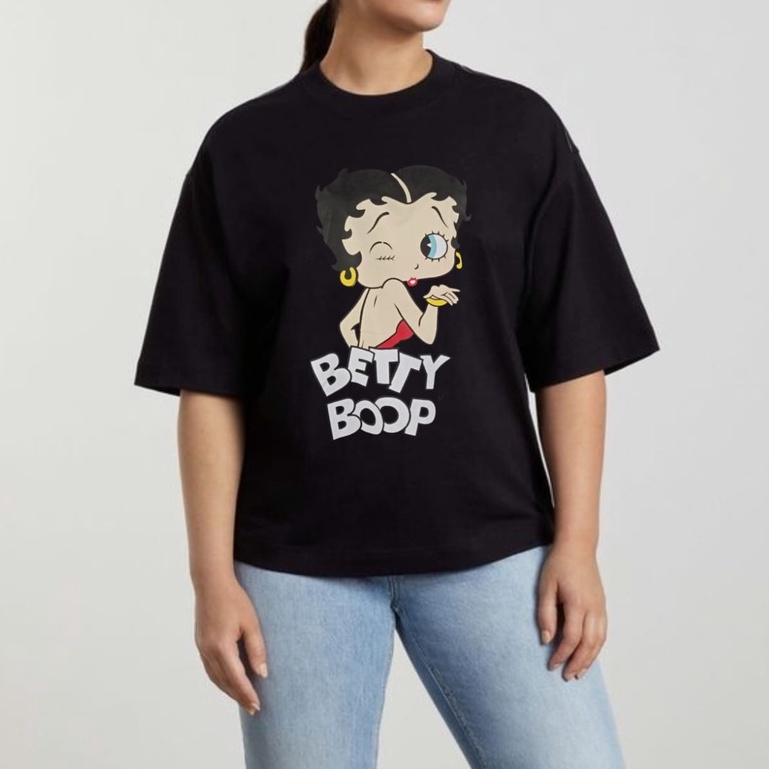 Áo Thun Stradivarius x Betty Boop / Betty Boop Dễ Thương / Áo Thun Oversize Bằng Vải Cotton Chải Kỹ 24s Phong Cách Hàn Quốc Cho Nữ