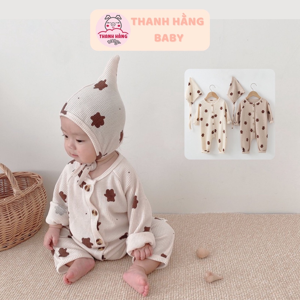 Body Dài Tay Cho Bé Trai Bé Gái Trẻ Sơ Sinh Kèm Mũ, Body Sleepsuit Liền Thân Cho Bé Thanh Hằng Baby 5 - 13 Kg