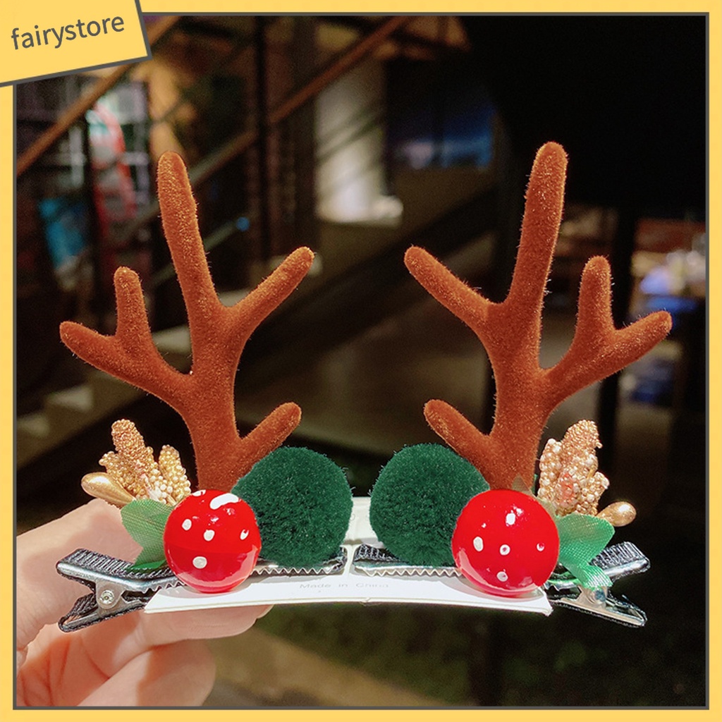 1 Cặp Kẹp Tóc Vải Hình Tuần Lộc Giáng Sinh Tinh Tế