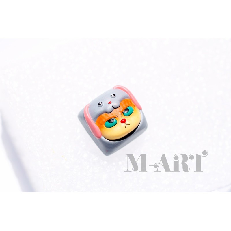 Nút bàn phím cơ mèo dễ thương và chiếc mũ thỏ con - Meowy artisan keycaps