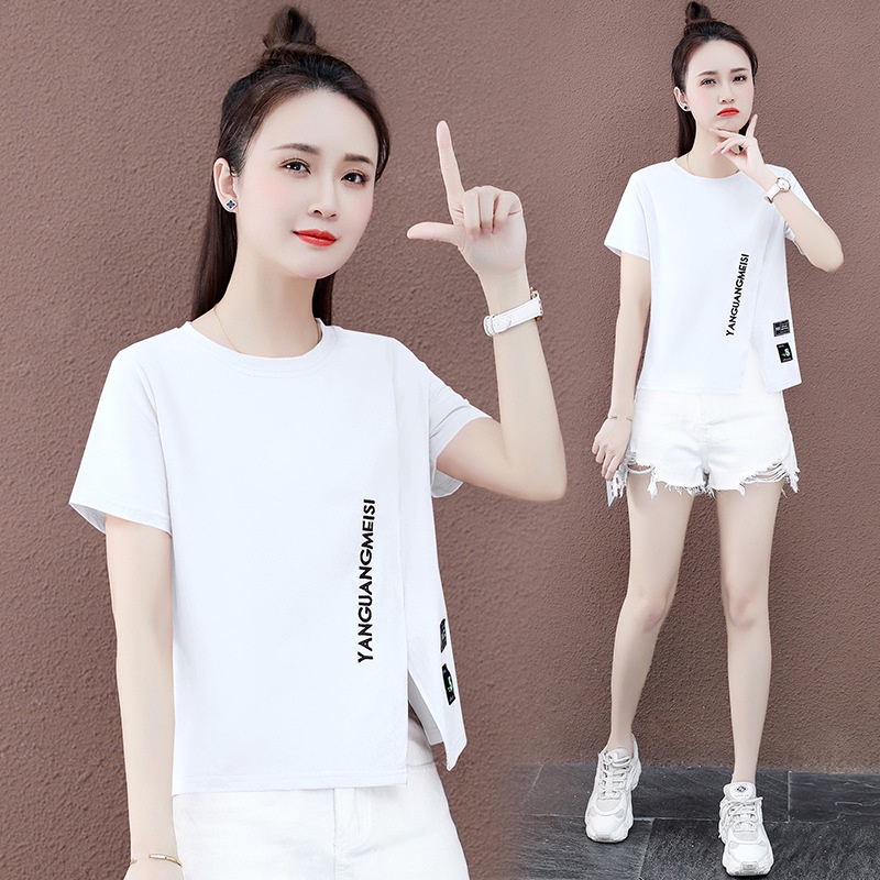 Áo Thun Tay Ngắn Xẻ Tà Bên Hông Thời Trang Trẻ Trung Cho Nữ
