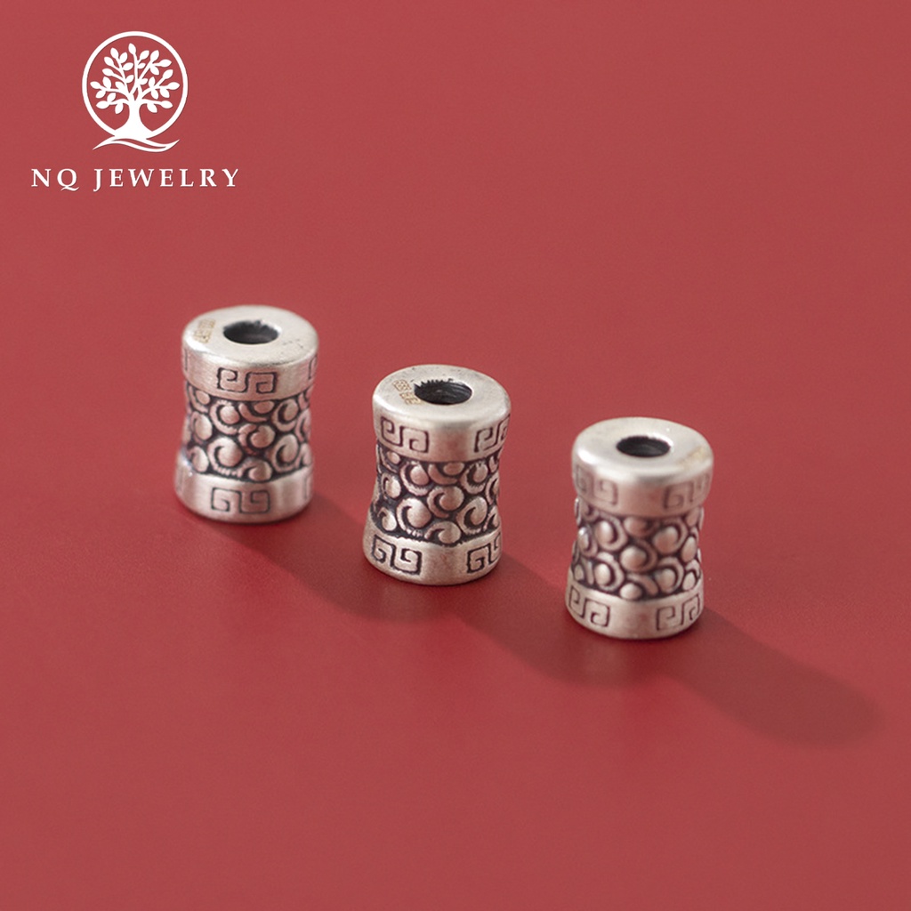 Charm bạc 3D hình trụ hoa văn - NQ Jewelry