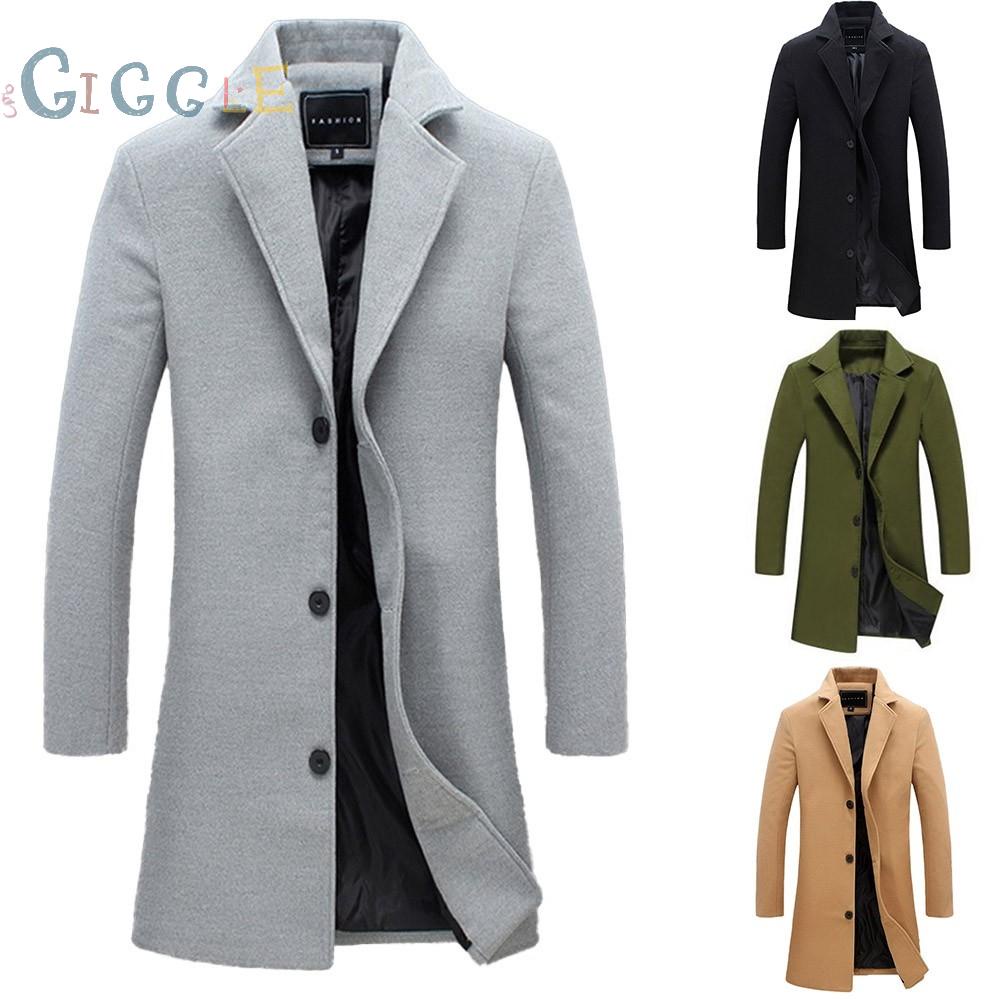 Men Single Breasted Slim Long Suit Jacket Trench Coat Overcoat Warm Outwear
