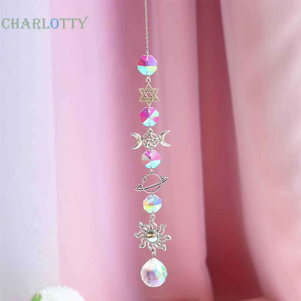 Vật trang trí pha lê hình ngôi sao / mặt trăng / lục giác 450mm treo trang trí nhà cửa