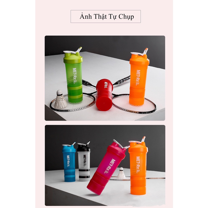 Bình nước xịn bình lắc, shaker thể thao, tập gym 450ml có quả lắc lò xo có hộp chia ngăn đựng whey
