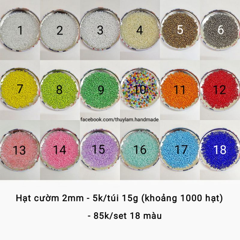 [Set 18 màu] Hạt cườm 2mm đủ màu - Hạt cườm xỏ vòng