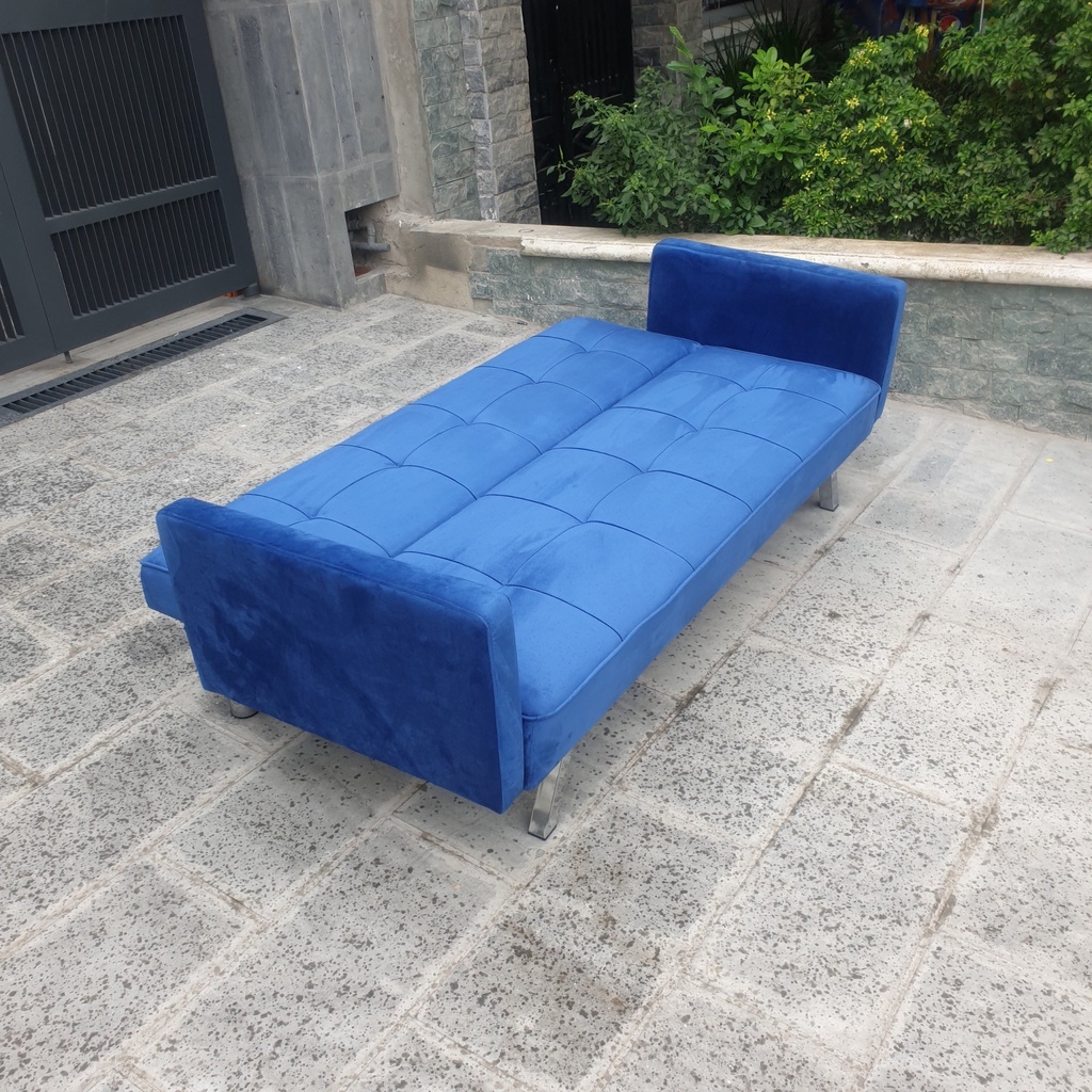 Sofa Bed Dài 1m9 Có Tay Vịn Vải Nhung Xám Chân Inox - Hàng Chuẩn Vừa Làm Giường Ngủ Đa Năng