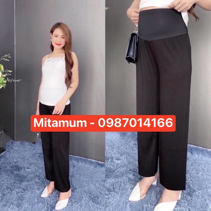 Quần bà bầu dài tăm lạnh mùa hè ống rộng xuông siêu mát đi chơi công sở thiết kế cao cấp