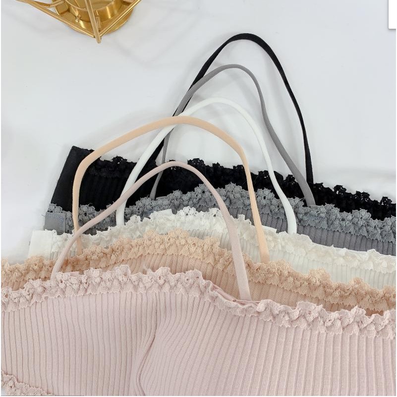 Áo Bra 2 Dây Gân Tăm Viền Ren - Áo Croptop Quây Ngực Co Giãn 4 Chiều