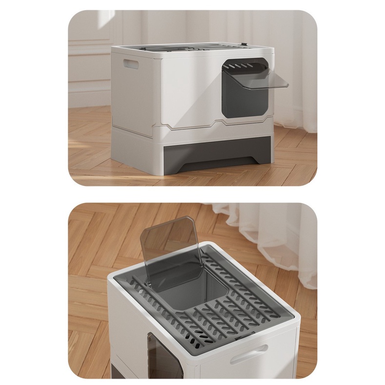 Nhà vệ sinh mèo chống văng cát hai cửa cho mèo  gấp gọn, ngăn mùi - new 2022