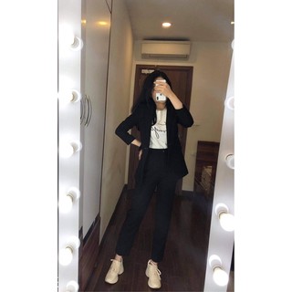 Bộ vest (blazer) nữ đen 2 lớp đứng phom
