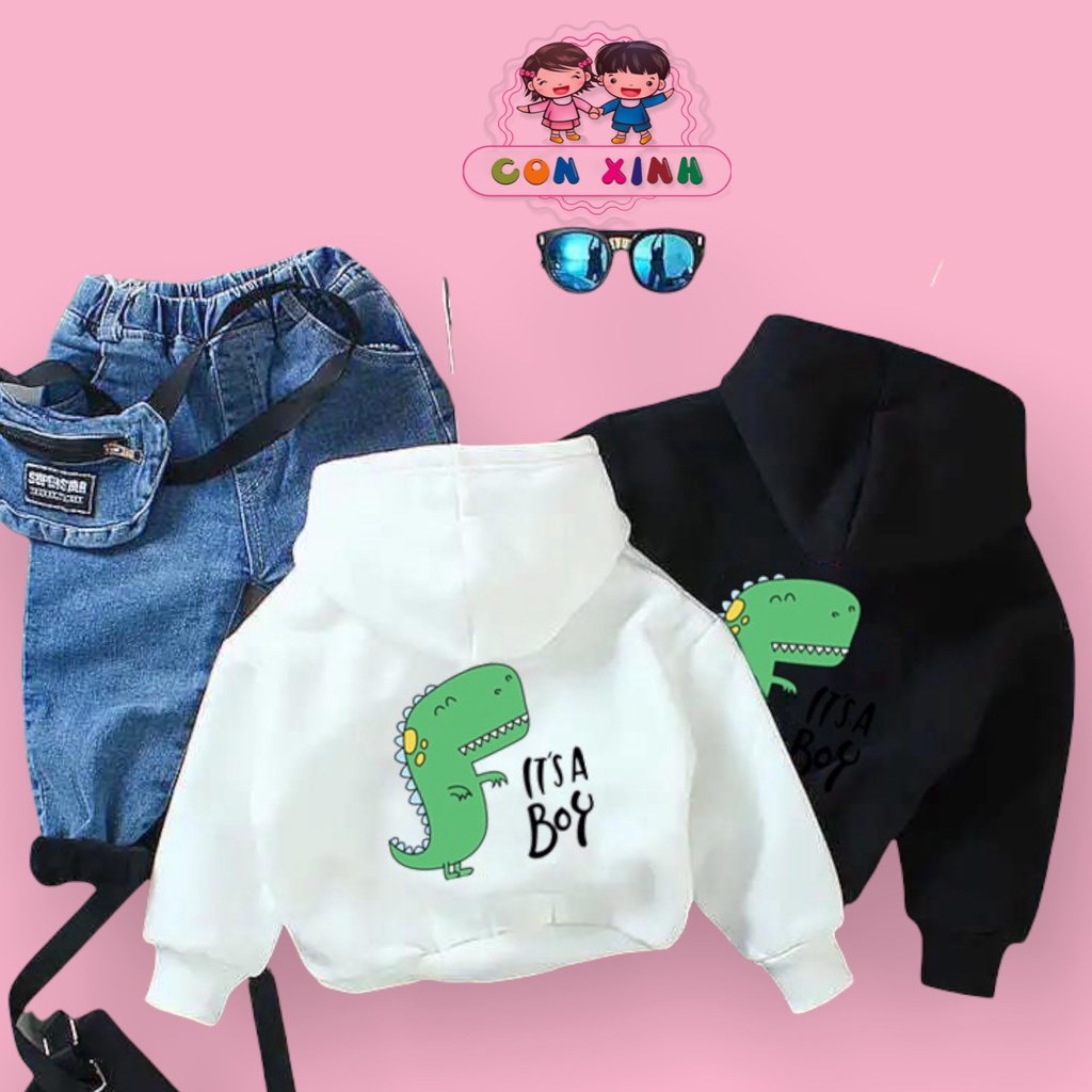 ™Áo hoodie unisex CON XINH form rộng nỉ nam nữ hình in KHỦNG LONG XANH,áo khoác mùa đông cho trẻ em từ 4 đến 8 tuổi