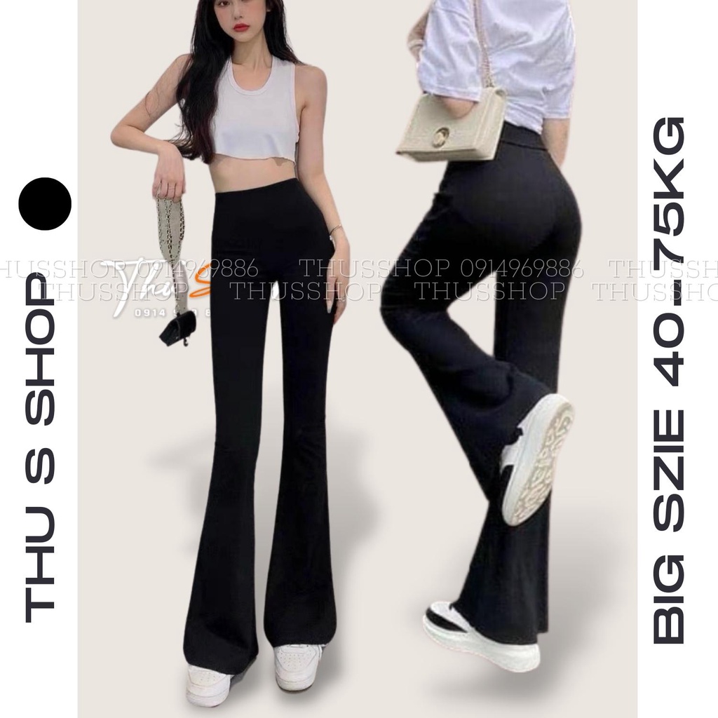 Quần Ống Loe Nữ BIG SIZE Lưng Cao Siêu Dài Chất Thun Co Dãn Dày Dặn Tôn Dáng THUS188