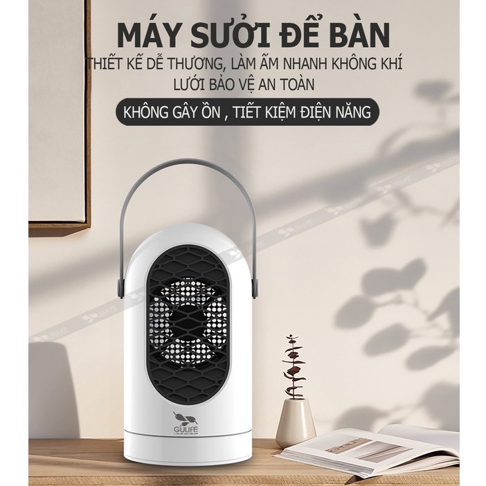 Xoay Tự Động - Quạt sưởi mini thông minh để bàn GULIFE-GMS09 - Máy Sưởi công suất 400W an toàn ấm áp - Bảo hành 12 tháng