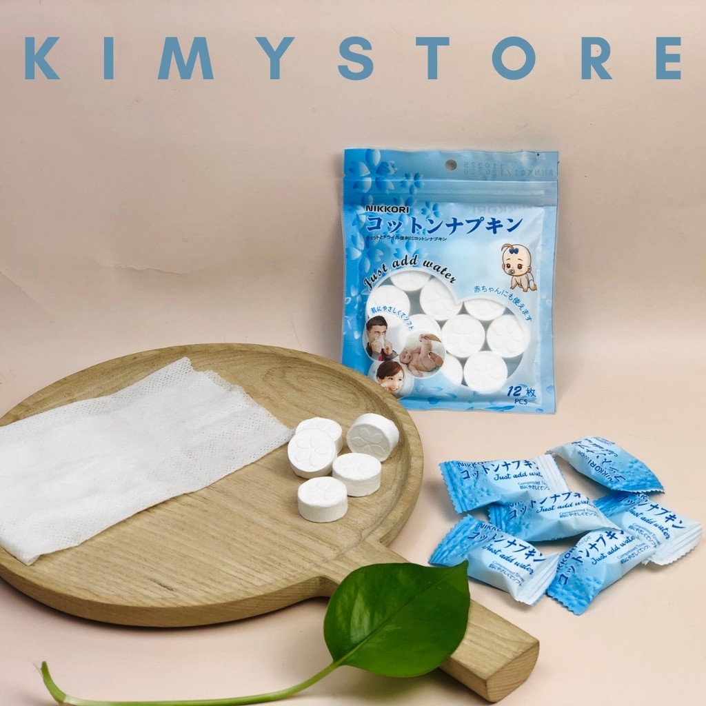 Khăn giấy nén đa năng xuất Nhật Nikkori - dạng viên kẹo - không hoá chất - Gói zip 12 viên