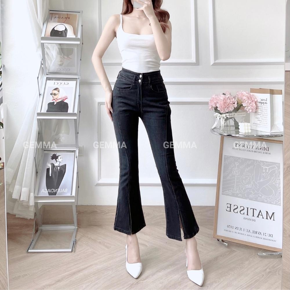 Quần jean nữ Gemma ống loe xẻ ông, quần skinny jean nữ ôm dáng vải co dãn cao cấp