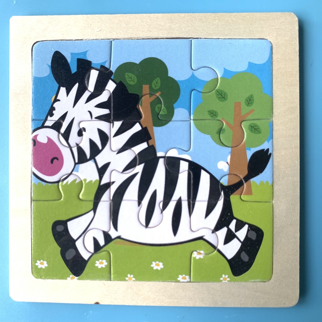 Tranh Xếp Hình 9 Mảnh Chủ Đề Động Vật Trong Rừng Size 11x11cm