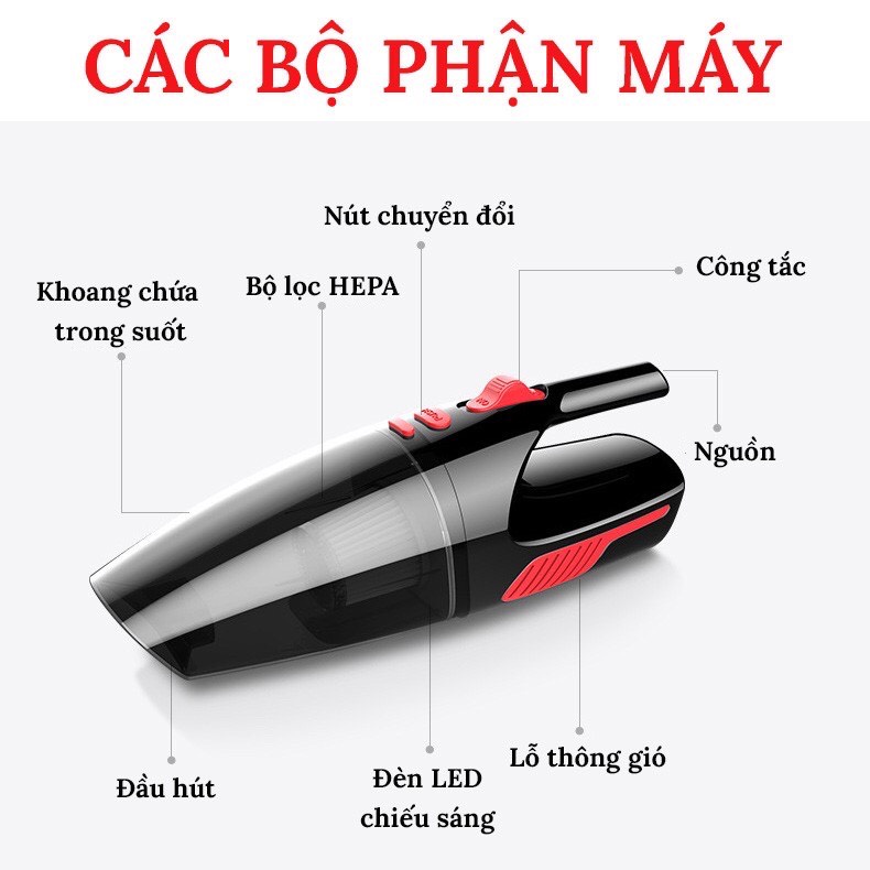 Máy Hút Bụi Ô Tô Cầm Tay - Máy Hút Bụi Xe Hơi Mini Pin Sạc Không Dây Và Có Dây Sử Dụng Tiện Lợi Trên Xe Ô Tô CARZONE.TOP