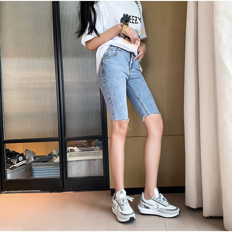 Quần jean lửng BIG SIZE lưng cao, rách cạnh đùi co dãn mạnh dành cho người béo 60kg~90kg