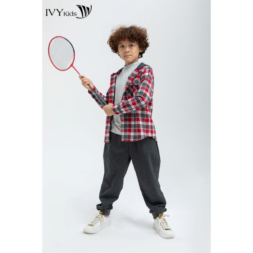 Áo sơ mi bé trai họa tiết kẻ IVY moda MS 17K1179