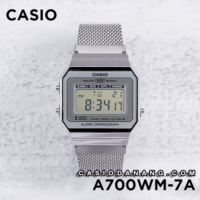 Đồng hồ unisex dây kim loại Casio chính hãng Anh Khuê A700WM-7ADF (35mm)