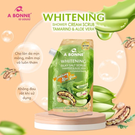 Muối tắm tẩy da chết trắng da A Bonne Whitening Silky Salt Scrub me và nha đam 350g