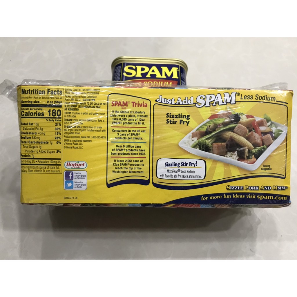 [Date: 03/2023] Thịt hộp Spam Giảm mặn Hormel 25% Less Sodium 340g, Thịt đóng hộp, Thịt heo hộp,Thịt hộp spam mỹ