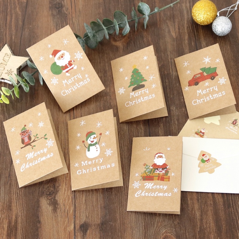 set 6 thiệp Xmas giáng sinh size 7 x 10.5 cm kèm phong bì và tem