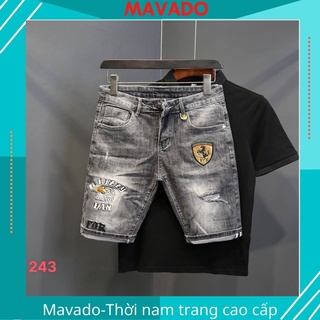 Quần short jean nam xám hoạ tiết chất bò cao cấp co dãn 4 chiều ma243