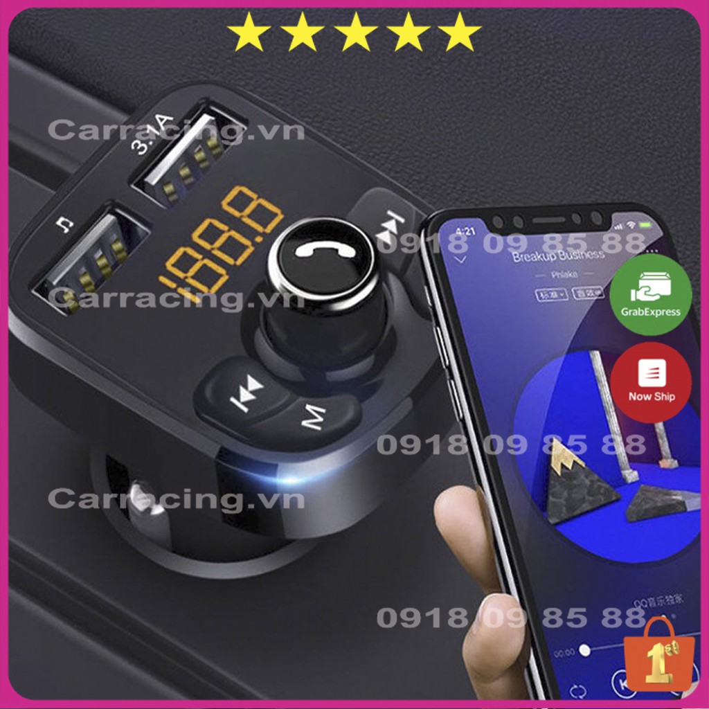 Tẩu Sạc Ô Tô CARRACING Cốc sạc xe hơi Bluetooth 5.0 Tốc Độ Nhanh 3.0 Cho Xe Hơi có nút MENU VÀ FM | BigBuy360 - bigbuy360.vn