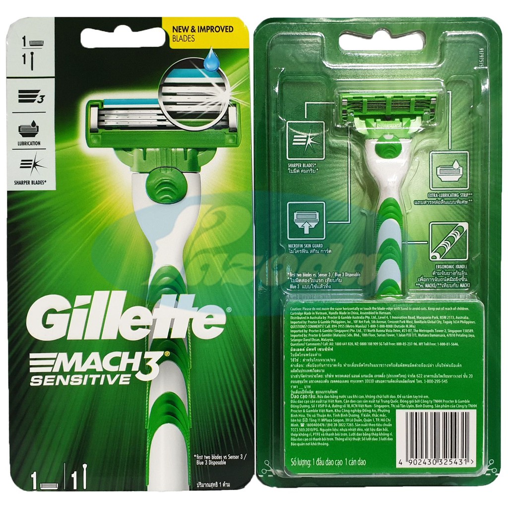 Dao cạo râu 3 lưỡi Gillette mach3 sensitive (1 tay cầm và 1 đầu cạo)