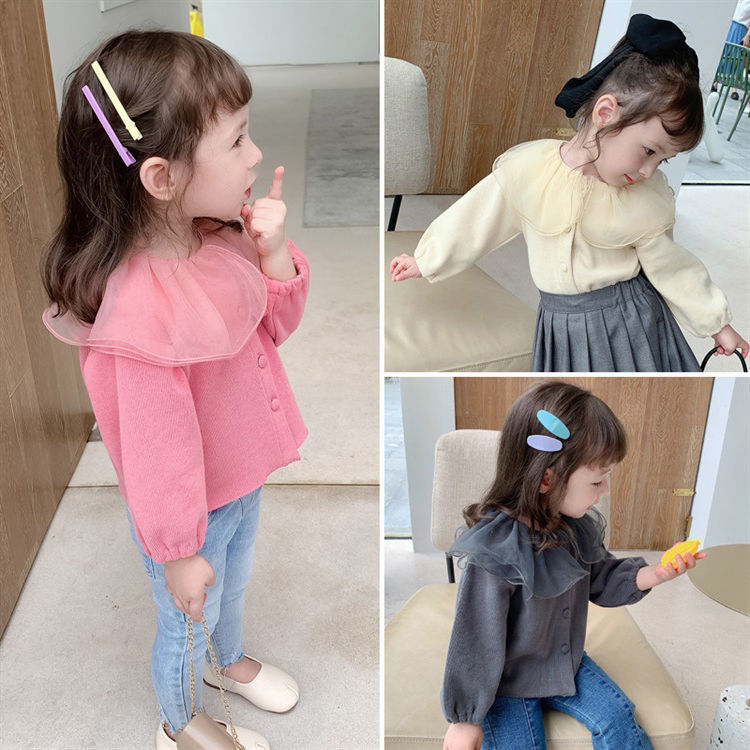 Áo Kiểu Dài Tay Phối Ren Xinh Xắn Theo Phong Cách Hàn Quốc Dành Cho Bé Gái Cho Bé Gái