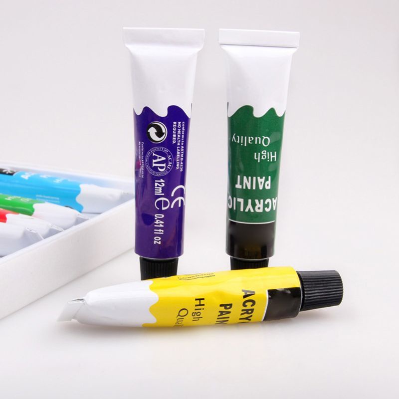 bộ 12 tuýp 12ml màu acrylic tươi sáng - vỏ hộp màu hồng hoặc xanh nõn chuối