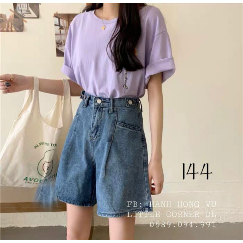 Quần ngố lửng short jean ống rộng lưng cao phối nút hông xếp ly túi form ulzzang kèm ảnh thật