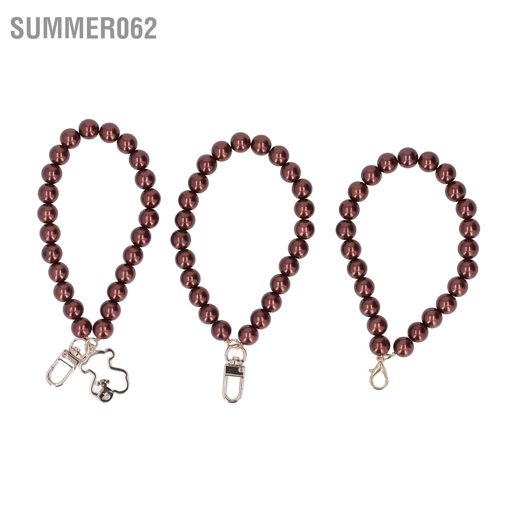 Summer062 3 chiếc Chuỗi điện thoại ngọc trai 12mm Ba kiểu dáng Màu sắc tinh tế Hộp đựng di động Ngọc móc chìa khóa với kim loại