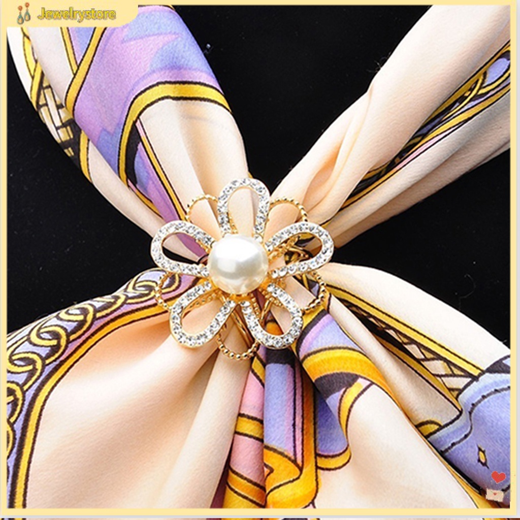 Phụ kiện giữ khăn choàng hình hoa đính rhinestone thời trang