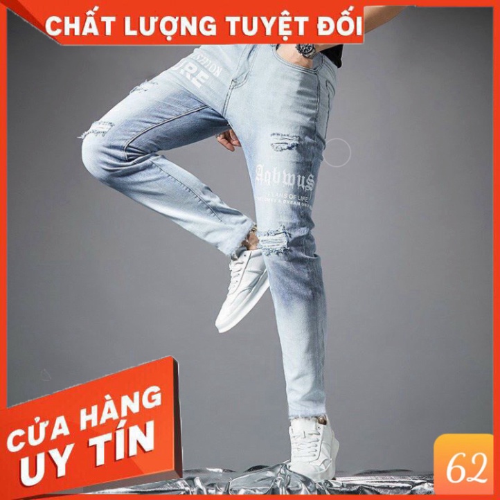 Quần jean nam xanh nhạt rách gối chất bò cao cấp co dãn 4 chiều Pari12, Quần bò nam đẹp Có Nhiều Mẫu Mới Đi Kèm - Hàng n