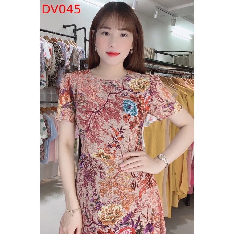 Đầm thiết kế Dori hoạ tiết voan lụa 2 lớp nhập khẩu cao cấp DV045