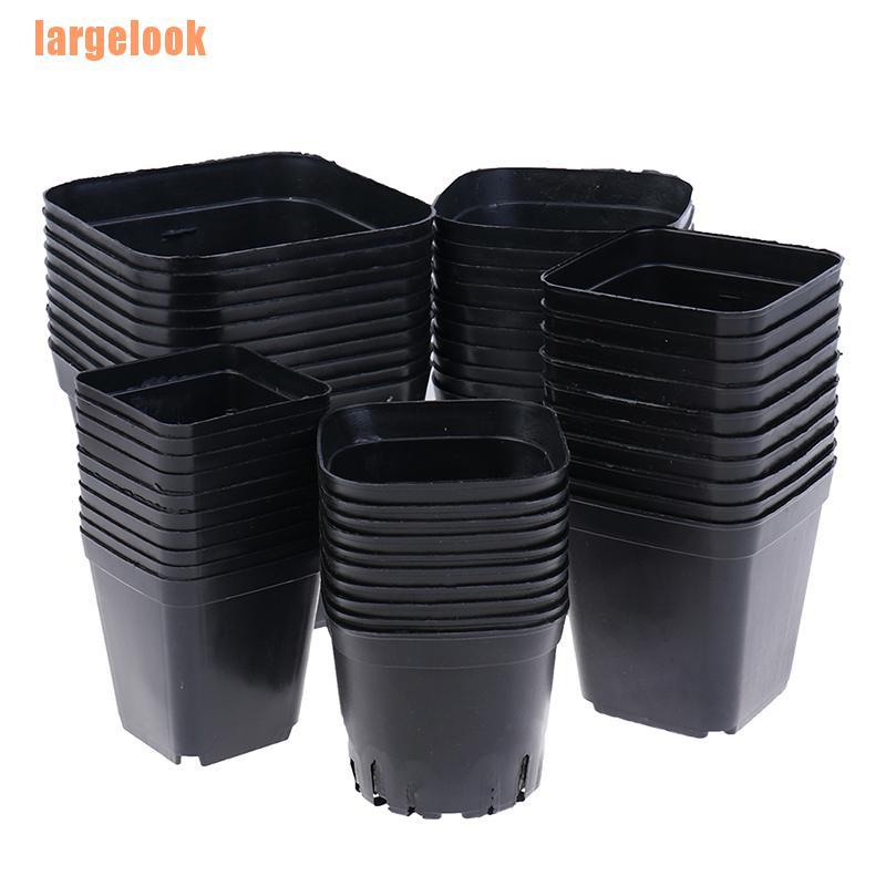Bộ 10 chậu cây bằng nhựa dáng vuông nhỏ màu đen tiện dụng