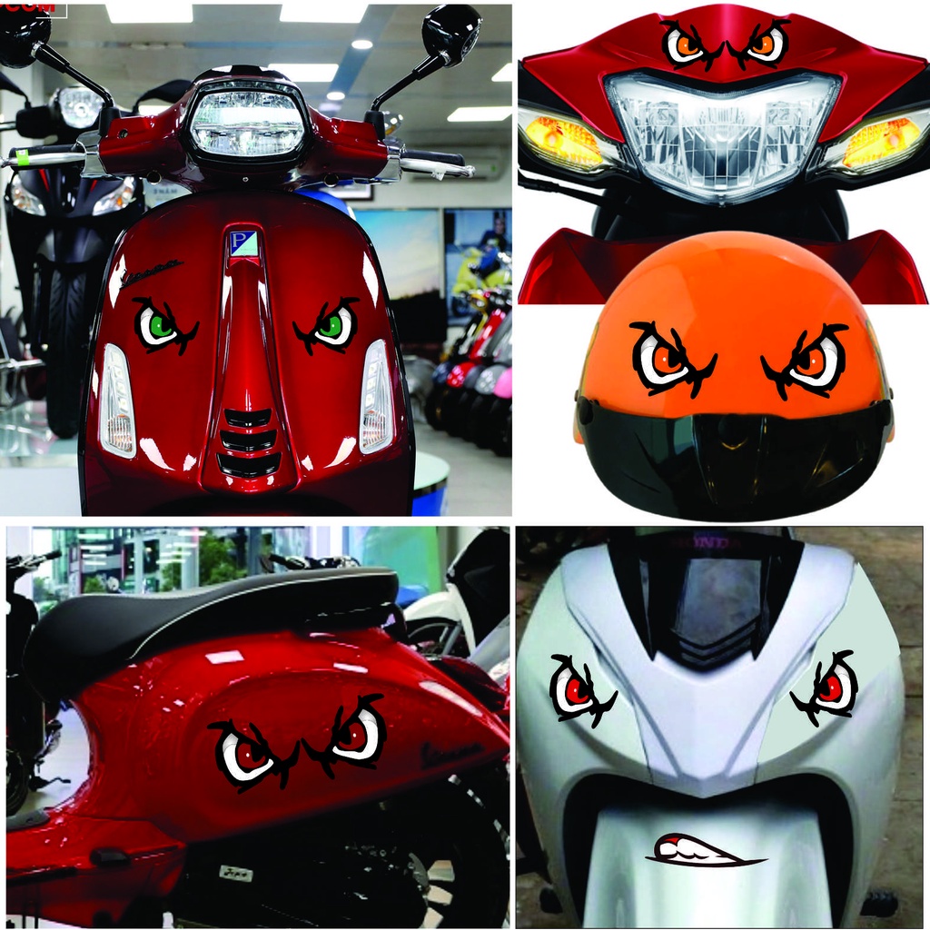 Decan đôi mắt trang trí xe máy, sticker đôi mắt nhiều kích thước