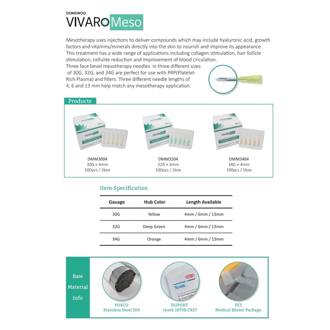 Hộp 100 cây kim meso 30G 32G 34g 4mm 13mm tiêm căng bóng cá hồi PRP Hàn Quốc Vivaro meso