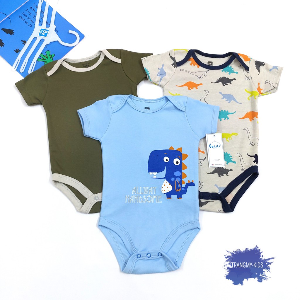 Set 3 body chip cho bé trai 100% Cotton mềm mịn thương hiệu BELITI size từ 0-12 tháng hàng xuất khẩu