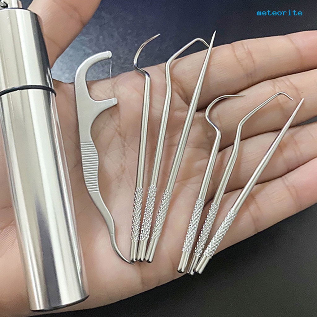1 Bộ Tăm Xỉa Răng Bằng Thép Không Gỉ Thân Thiện Với Môi Trường Chống Rỉ Sét Kèm Hộp Đựng Dành Cho Gia Đình